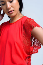 Load image into Gallery viewer, Red Top With Lace Back and Ruffles