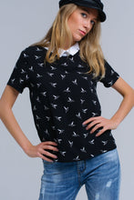 Load image into Gallery viewer, Black Shirt With White Printed Birds