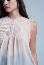 Load image into Gallery viewer, Beige Sleeveless Top With Lace Details