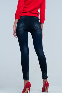 Black Skinny Leg Jeans With Side Stripe