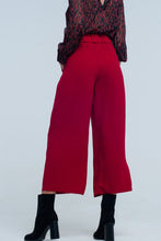Load image into Gallery viewer, Red Wide Leg Culottes With Belt Detail
