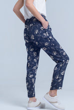 Load image into Gallery viewer, Navy Blue Pants With Floral Print