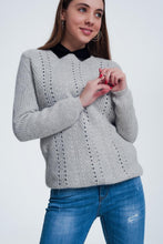 Load image into Gallery viewer, Gray Sweater With Knitted Stripe Detail